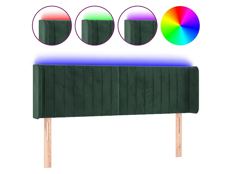 Tête de lit à LED Vert foncé 147x16x78/88 cm Velours POI12444 BonneVie Meuble