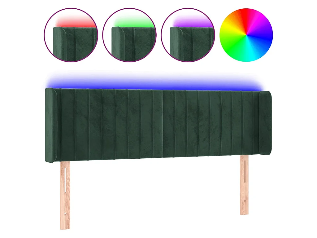 Cabeceira cama c/ luzes LED veludo 147x16x78/88 cm verde-escuro PT579966