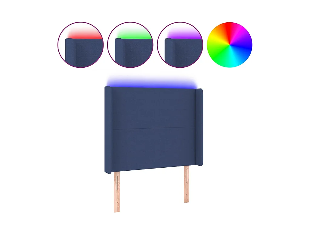 Tête de lit à LED Bleu 93x16x118/128 cm Tissu POI75509 BonneVie Meuble