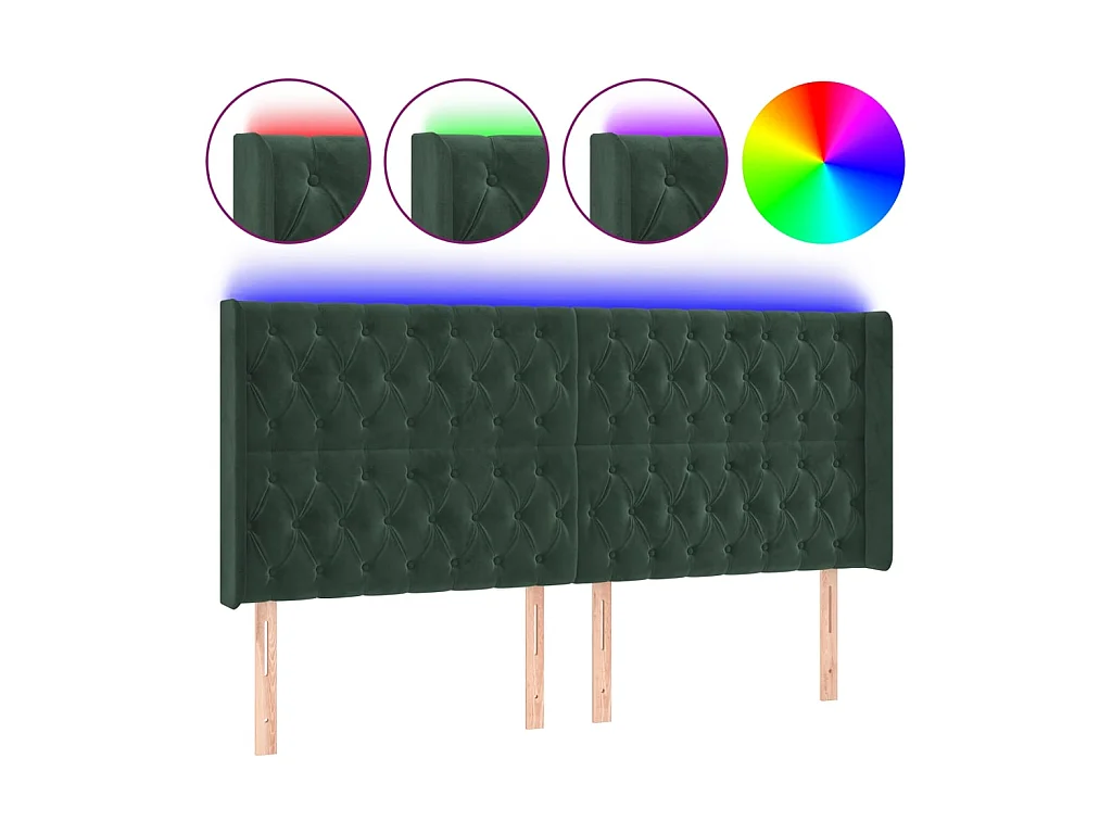 Tête de lit à LED Vert foncé 203x16x118/128 cm Velours POI44552 BonneVie Meuble