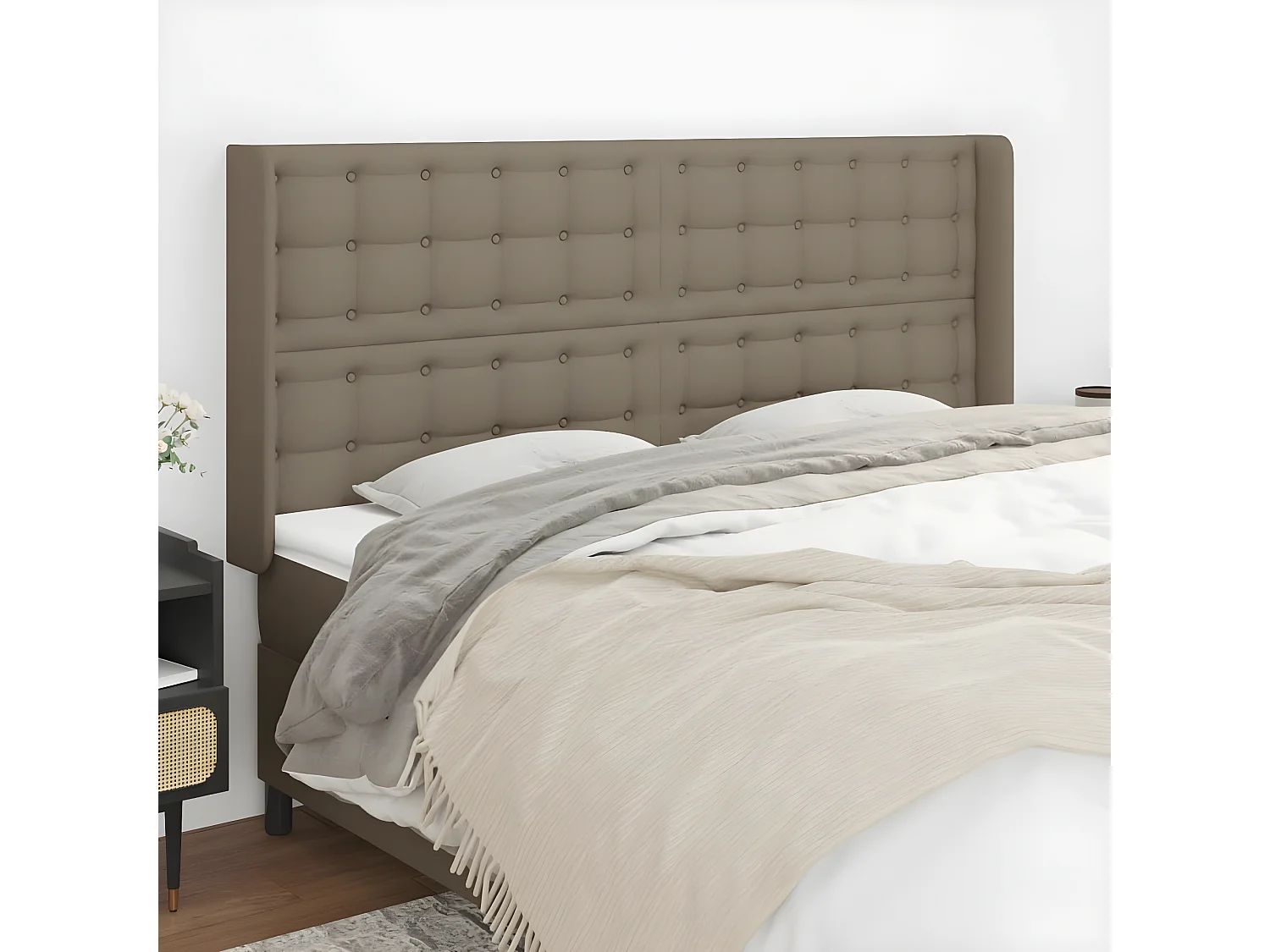 Tête de lit avec oreilles Taupe 183x16x118,128 cm Tissu LKC59930 BonneVie Meuble