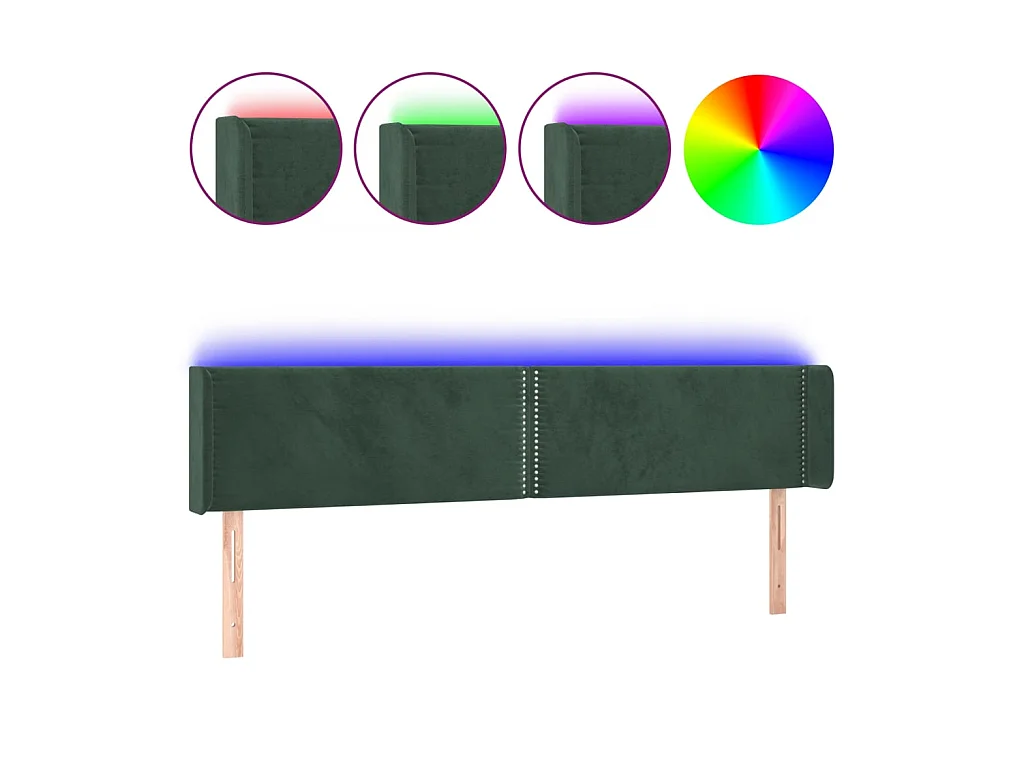 Tête de lit à LED Vert foncé 183x16x78/88 cm Velours POI48865 BonneVie Meuble