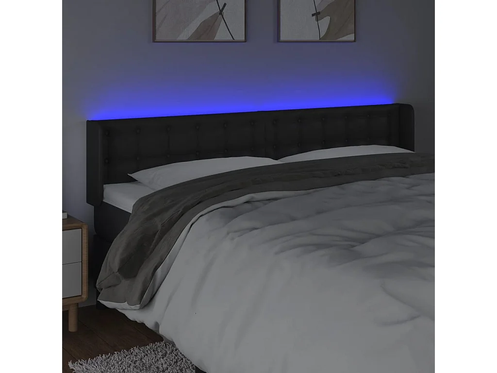 Cabeceira de cama c/ LED couro artificial 183x16x78/88 cm preto PT605879