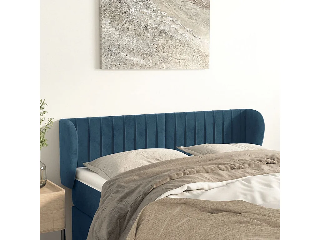 Cabeceira de cama c/ abas veludo 147x23x78/88cm azul-escuro PT531927