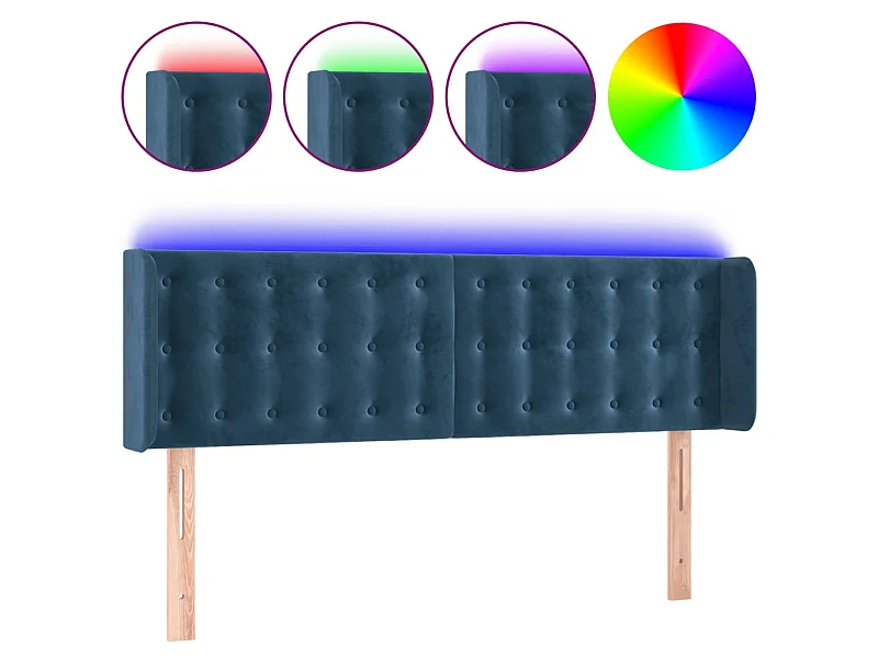 Testiera | Testata del letto a LED Blu Scuro 147x16x78/88 cm in Velluto