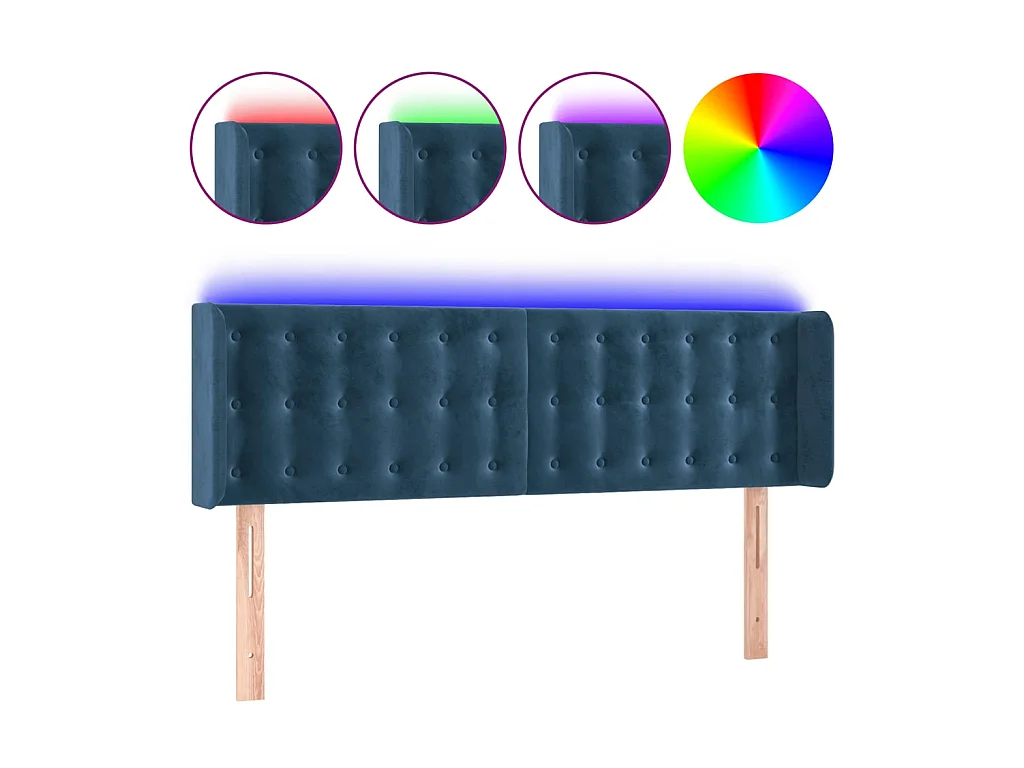 Tête de lit à LED Bleu foncé 147x16x78/88 cm Velours POI10300 BonneVie Meuble