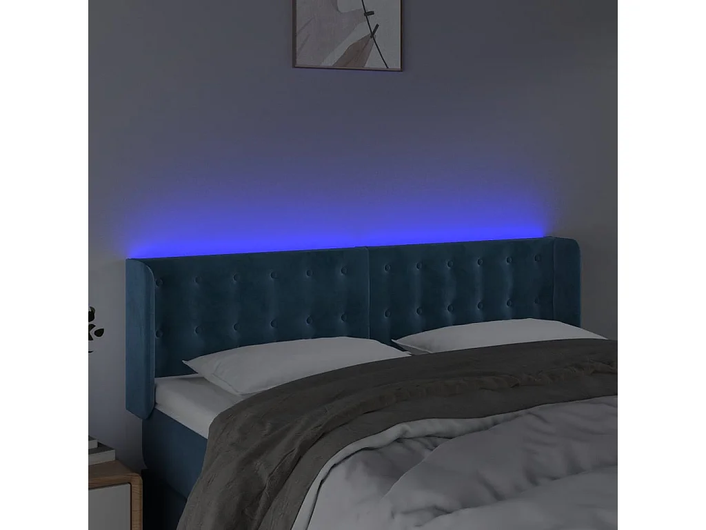 Tête de lit à LED Bleu foncé 147x16x78/88 cm Velours POI10300 BonneVie Meuble