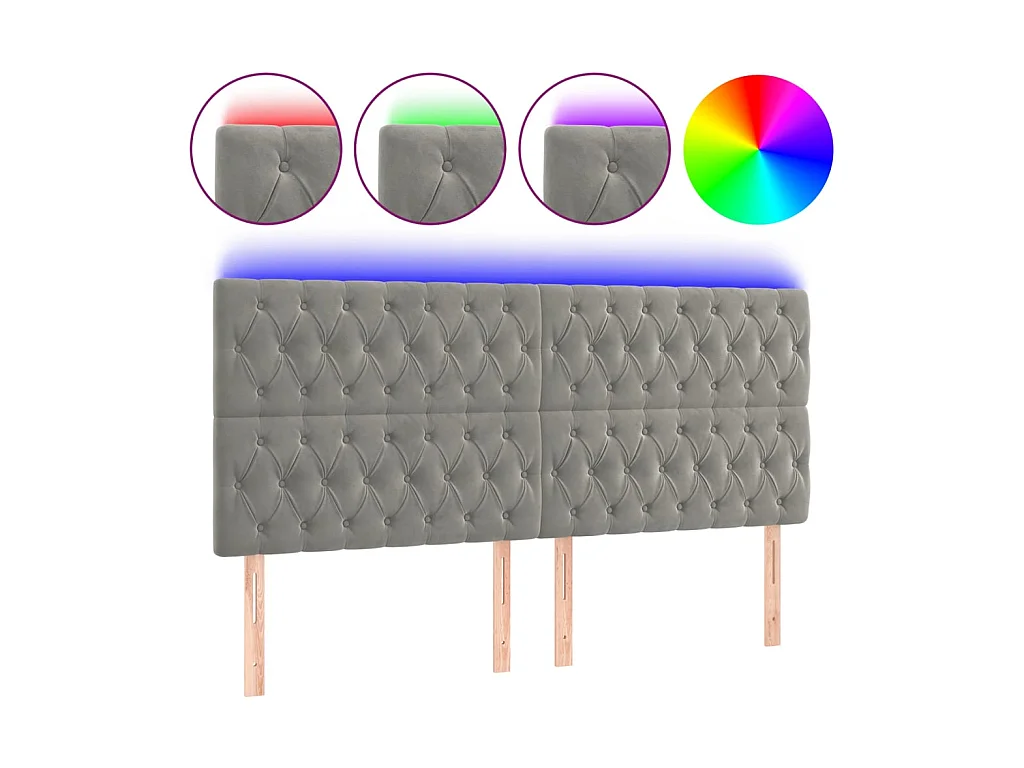 Tête de lit à LED Gris clair 200x7x118/128 cm Velours POI84927 BonneVie Meuble