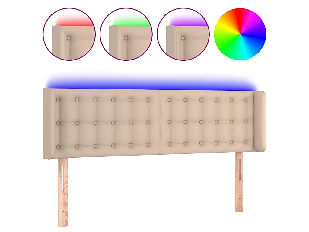 Cabeceira cama LED couro artificial 147x16x78/88 cm cappuccino PT894927