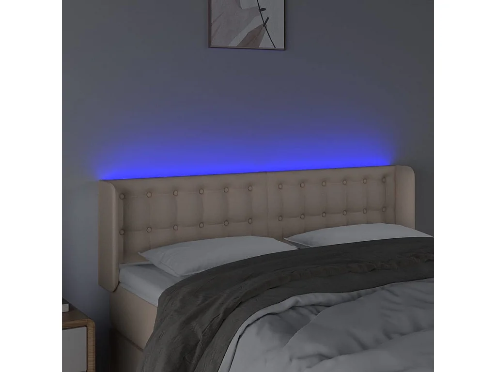 Cabeceira cama LED couro artificial 147x16x78/88 cm cappuccino PT894927