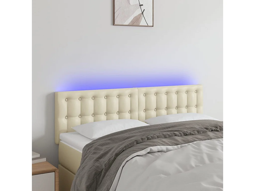 Tête de lit à LED Crème 144x5x78/88 cm Similicuir POI15973 BonneVie Meuble