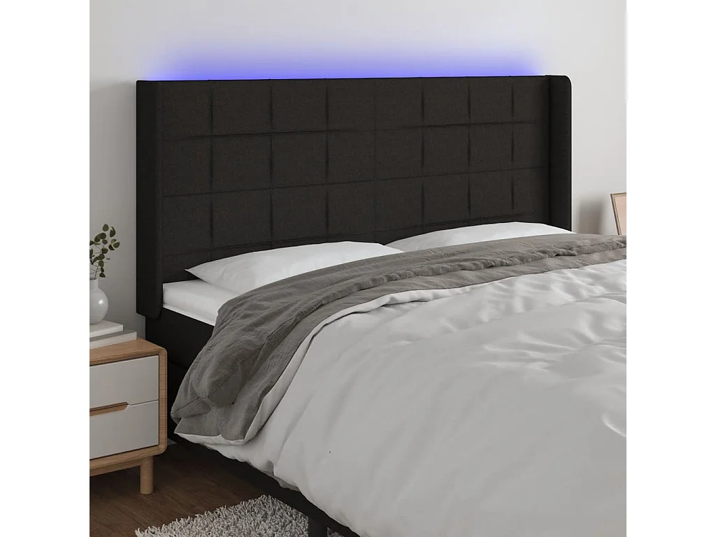 Tête de lit à LED Noir 163x16x118/128 cm Tissu POI68608 BonneVie Meuble
