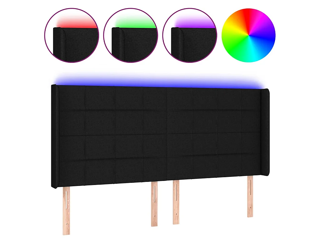 Tête de lit à LED Noir 163x16x118/128 cm Tissu POI68608 BonneVie Meuble