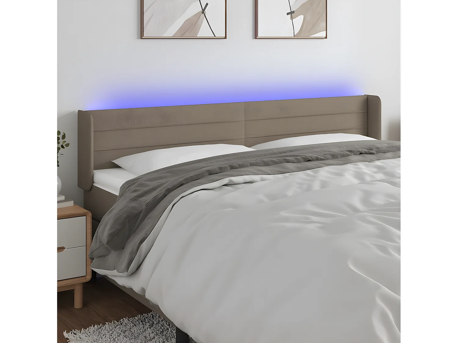 Cabecero con LED de tela gris taupe 163x16x78/88 cm ES85618