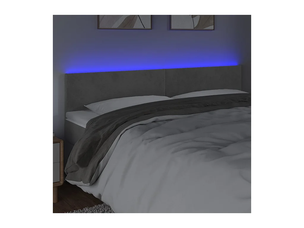 Tête de lit à LED Gris clair 160x5x78/88 cm Velours POI58568 BonneVie Meuble