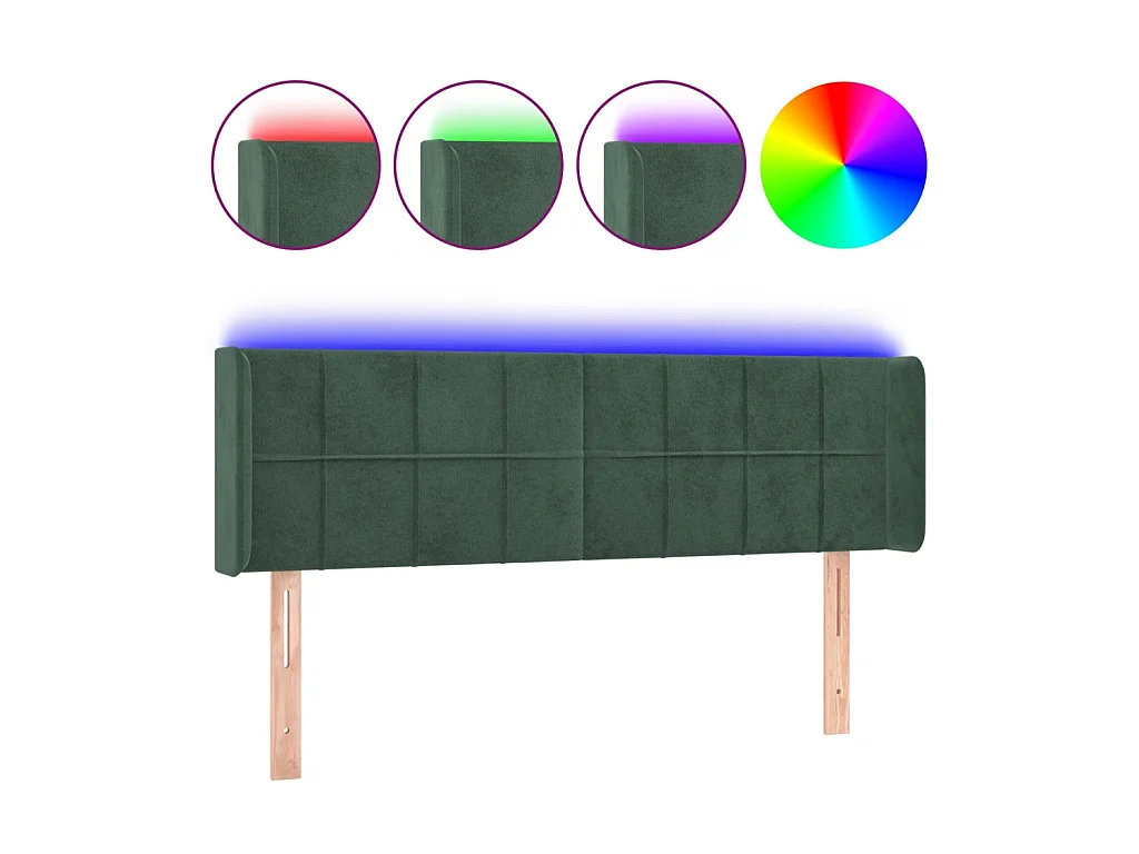 Tête de lit à LED Vert foncé 147x16x78,88 cm Velours PEWV16913 BonneVie Meuble