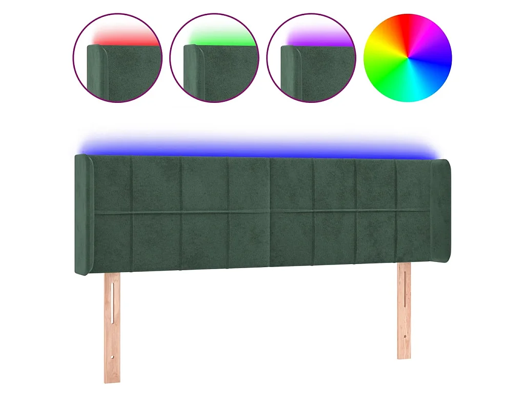 Cabeceira cama c/ luzes LED veludo 147x16x78/88 cm verde-escuro PT853583