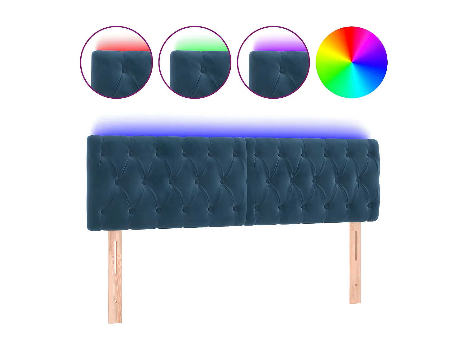 Tête de lit à LED Bleu foncé 144x7x78,88 cm Velours LWE92432 BonneVie Meuble