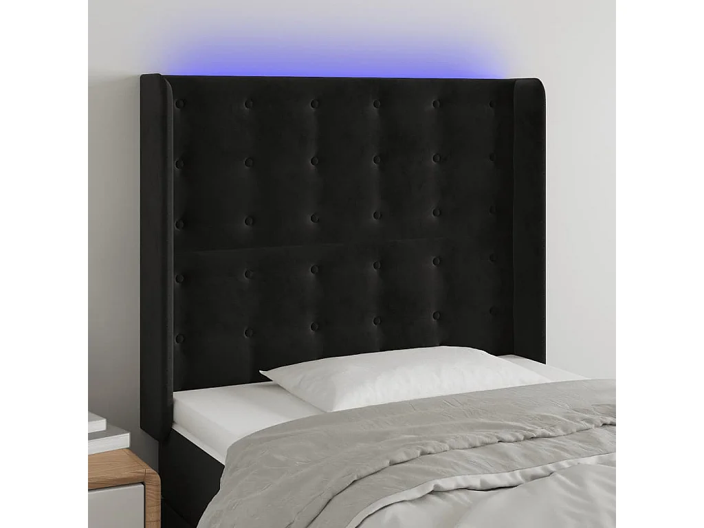 Testiera a LED Nera 83x16x118/128 cm in Velluto CFW978902