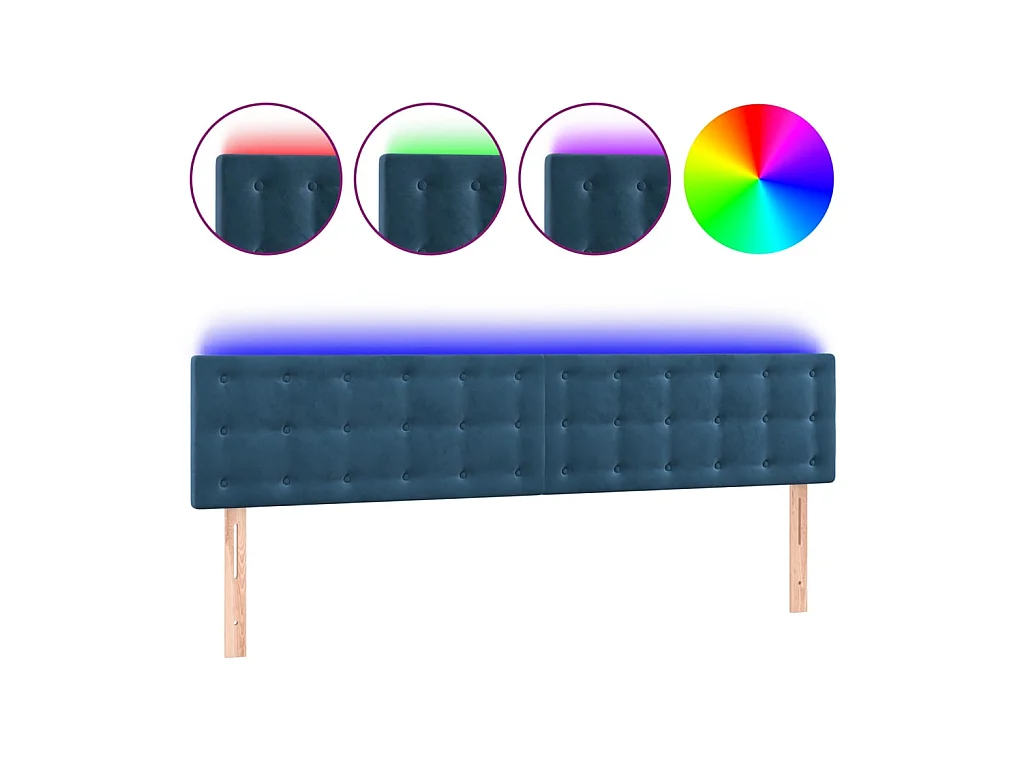 Tête de lit à LED Bleu foncé 200x5x78/88 cm Velours POI15490 BonneVie Meuble