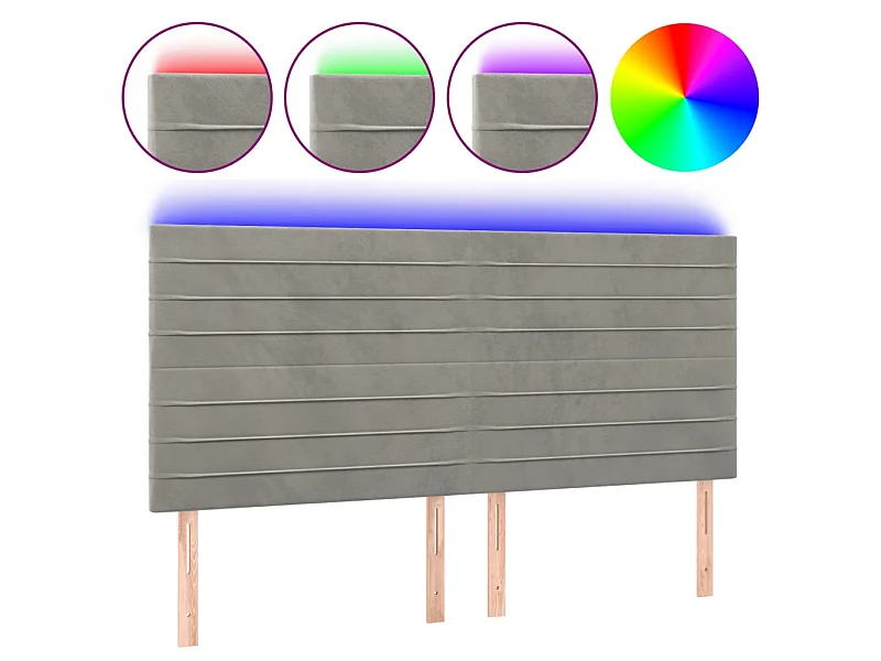 Tête de lit à LED Gris clair 180x5x118/128 cm Velours POI36303 BonneVie Meuble