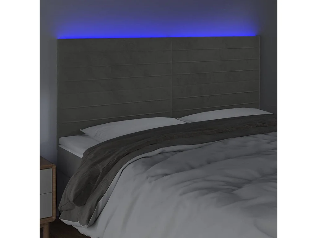 Tête de lit à LED Gris clair 180x5x118/128 cm Velours POI36303 BonneVie Meuble