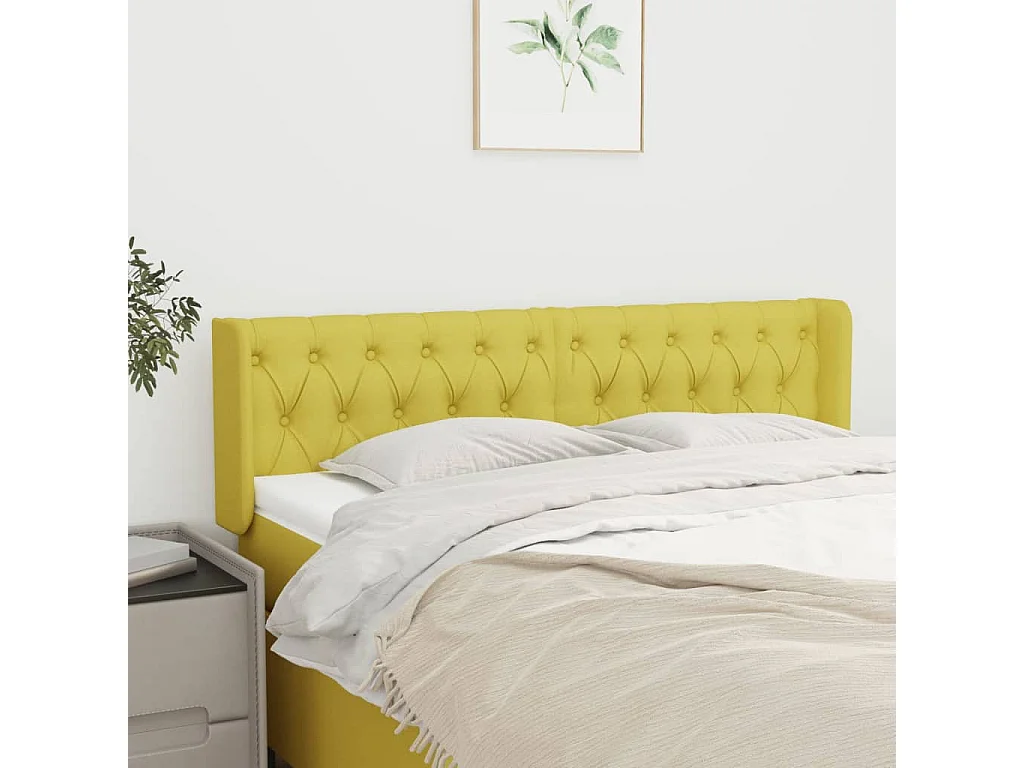 Tête de lit avec oreilles Vert 147x16x78/88 cm Tissu POI36469 BonneVie Meuble