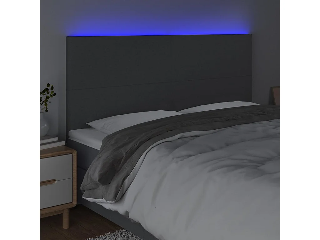 Tête de lit à LED Gris foncé 180x5x118/128 cm Tissu POI52443 BonneVie Meuble
