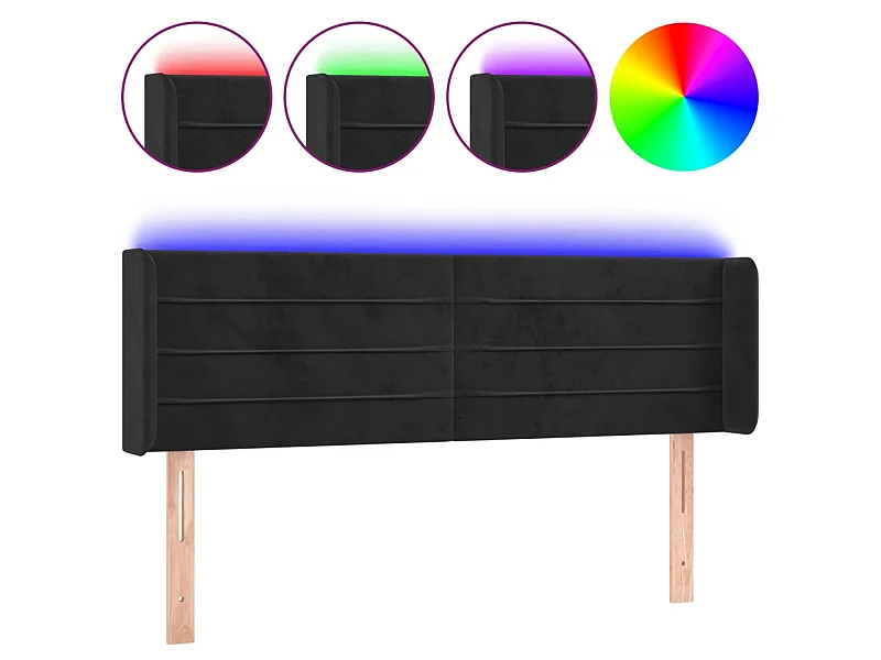 LED Kopfteil,Bettkopfteil Schwarz 147x16x78/88 cm Samt -gkd216142