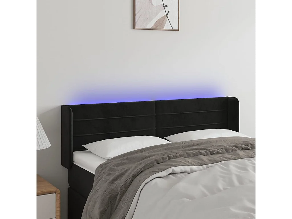 Cabeceira de cama c/ luzes LED veludo 147x16x78/88 cm preto PT891148