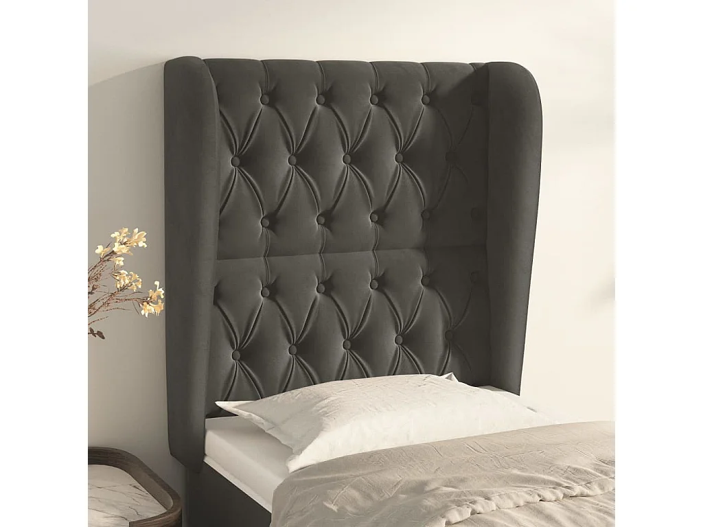 Tête de lit avec oreilles Gris foncé 83x23x118/128 cm Velours POI87361 BonneVie Meuble