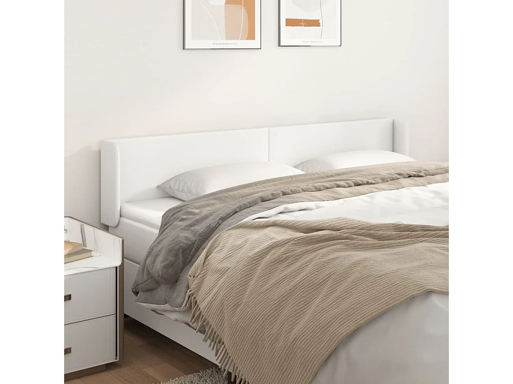 Tête de lit avec oreilles Blanc 203x16x78/88 cm Similicuir POI83542 BonneVie Meuble
