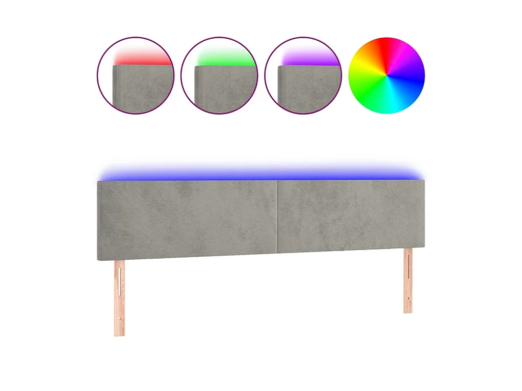 Cabecero con LED de terciopelo gris claro 180x5x78/88 cm ES99112