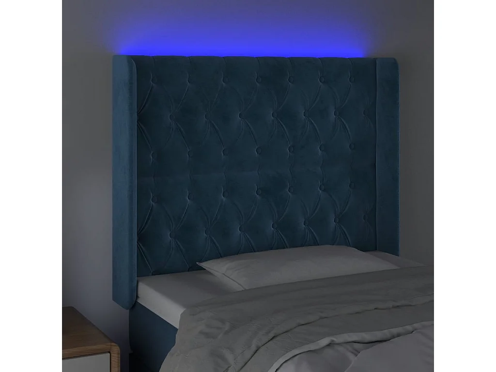 Cabeceira cama c/ luzes LED veludo 103x16x118/128cm azul-escuro PT708708
