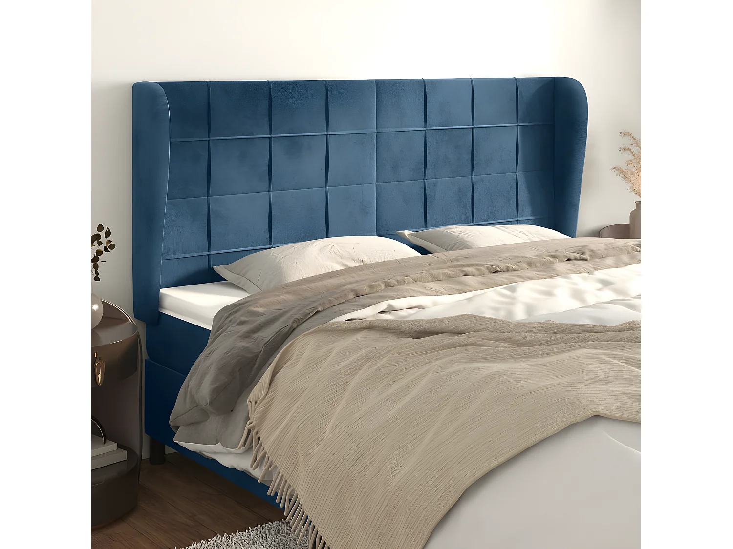 Tête de lit avec oreilles Bleu foncé 183x23x118,128 cm Velours PEWV61294 BonneVie Meuble