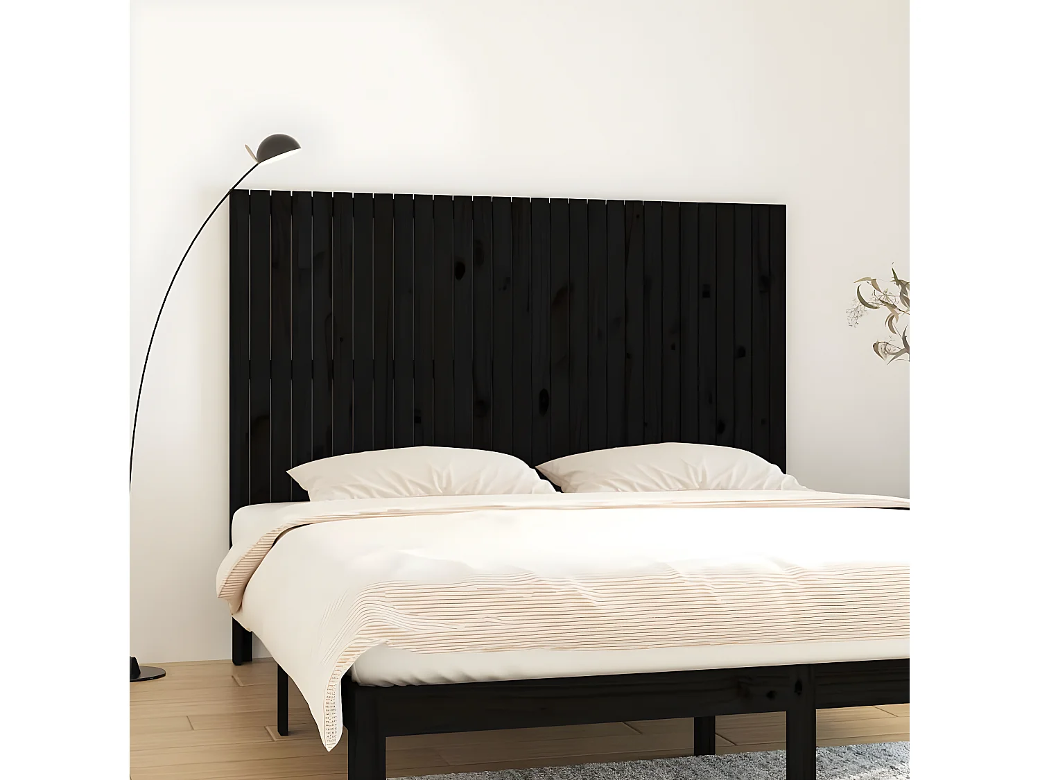 Cabecero de cama pared madera maciza pino negro 185x3x110 cm ES14676