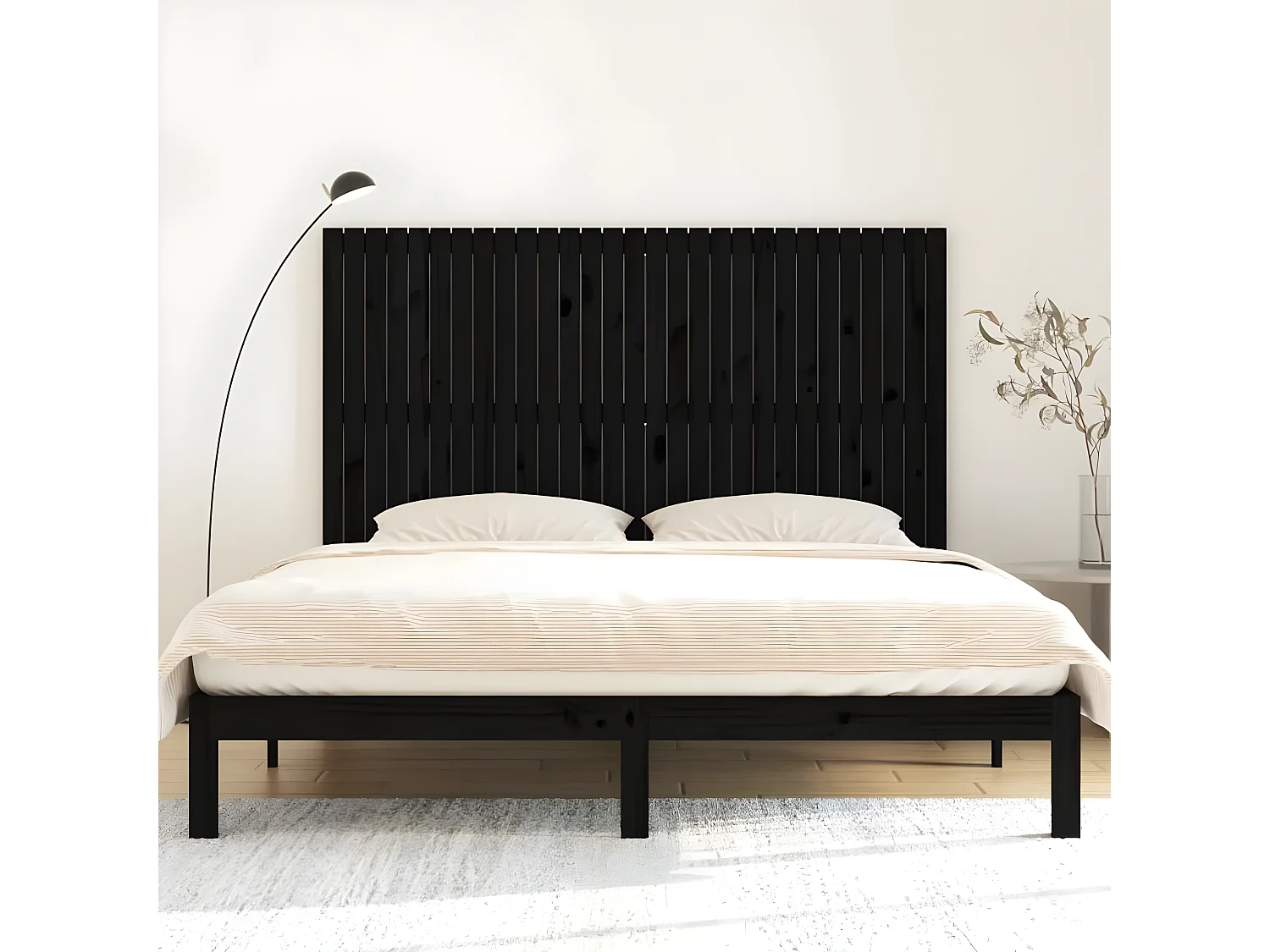 Tête de lit murale Noir 185x3x110 cm Bois massif de pin POI44620 BonneVie Meuble