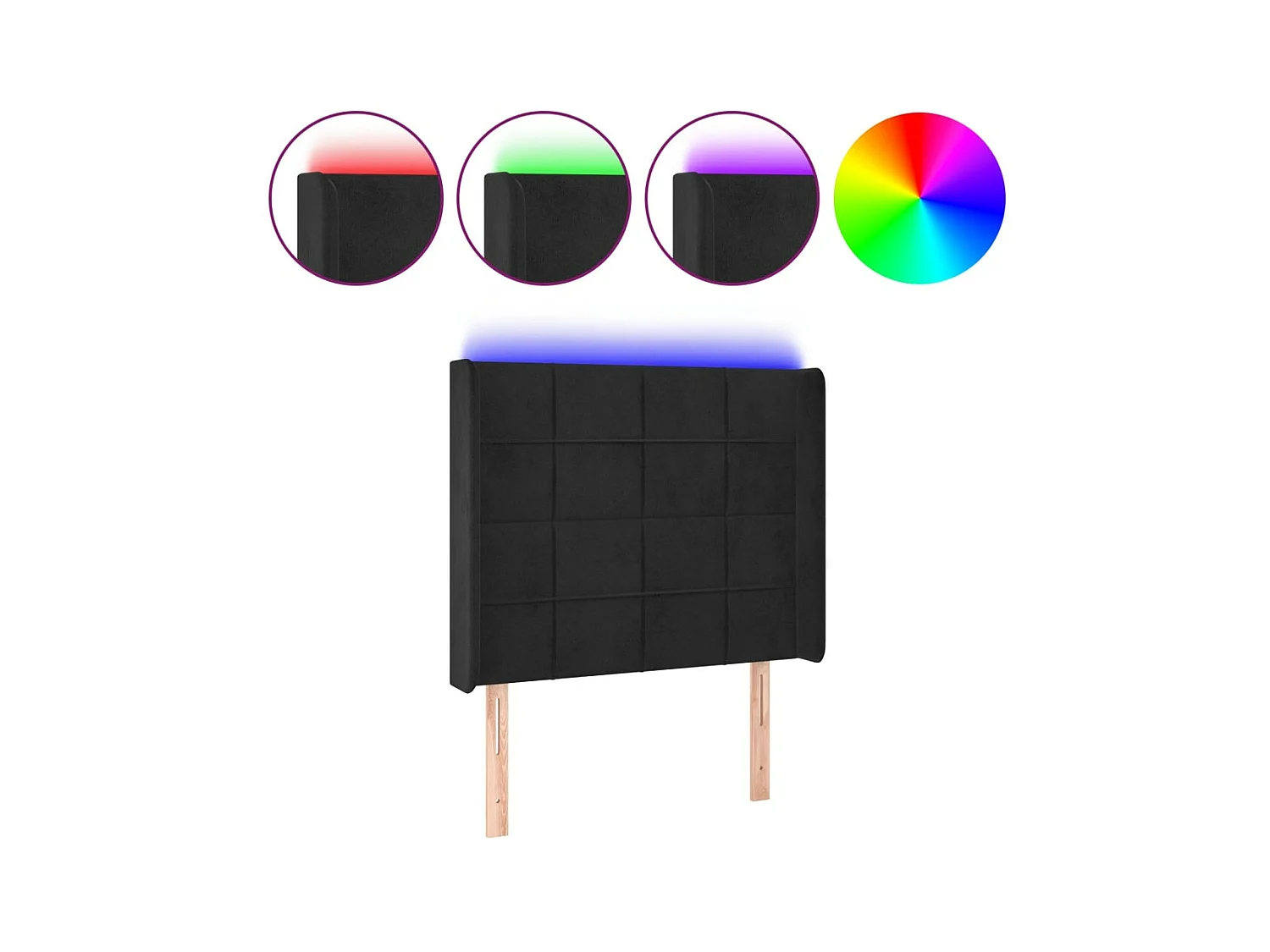 Tête de lit à LED Noir 93x16x118/128 cm Velours POI93104 BonneVie Meuble