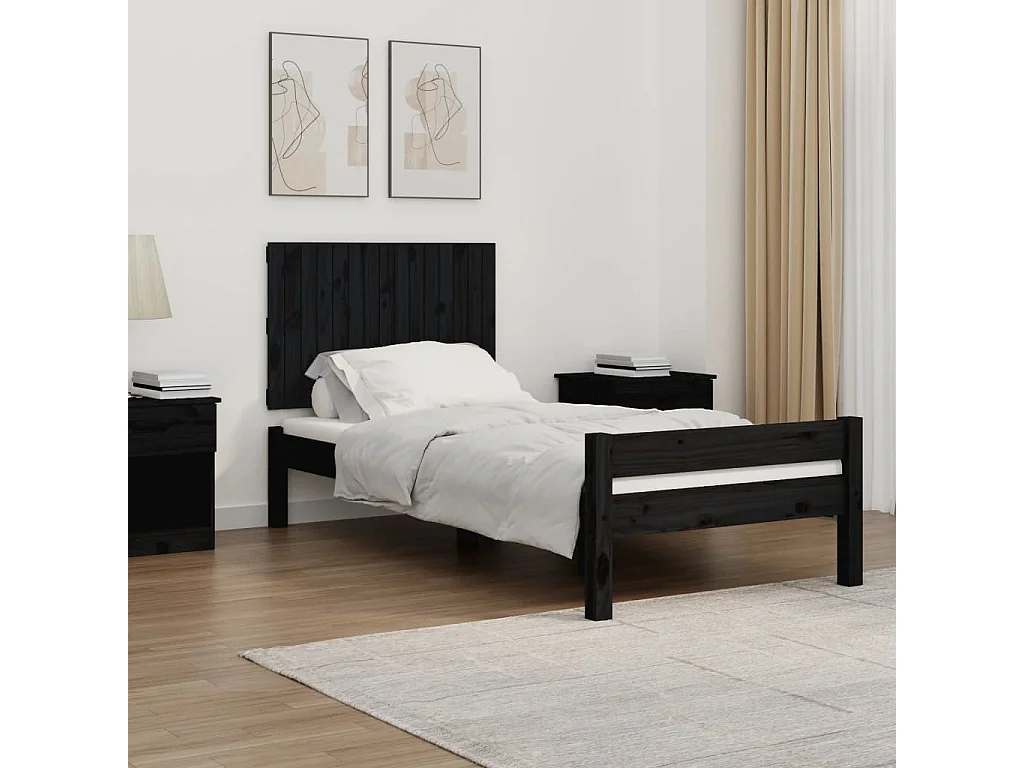 Cabecero de cama de pared madera maciza pino negro 95,5x3x60 cm ES20340