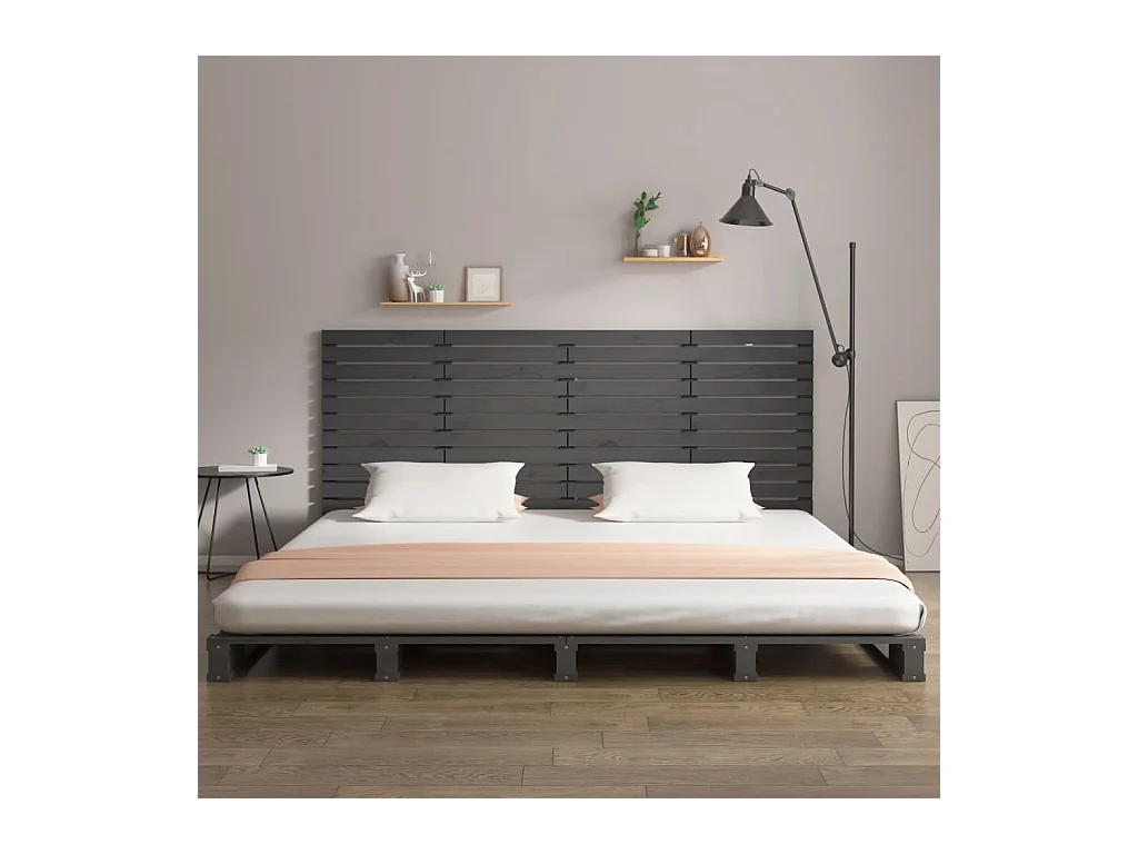 Tête de lit murale Gris 206x3x91,5 cm Bois massif de pin POI41538 BonneVie Meuble