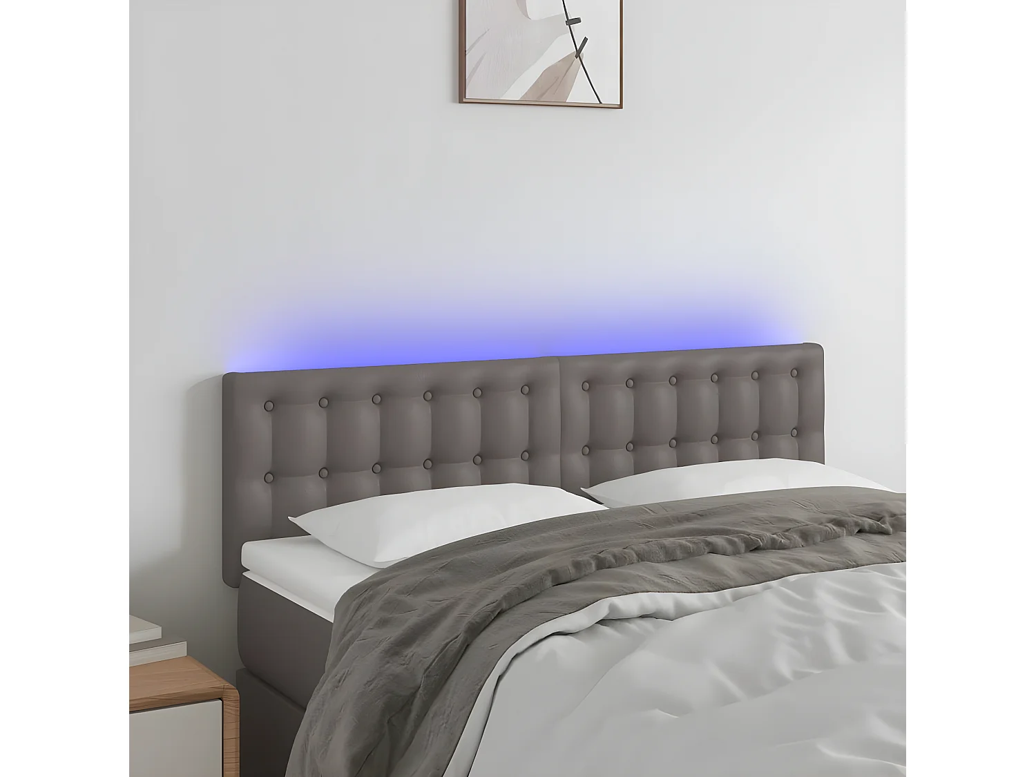 Cabeceira cama c/ LED 144x5x78/88cm couro artificial cinzento PT407836