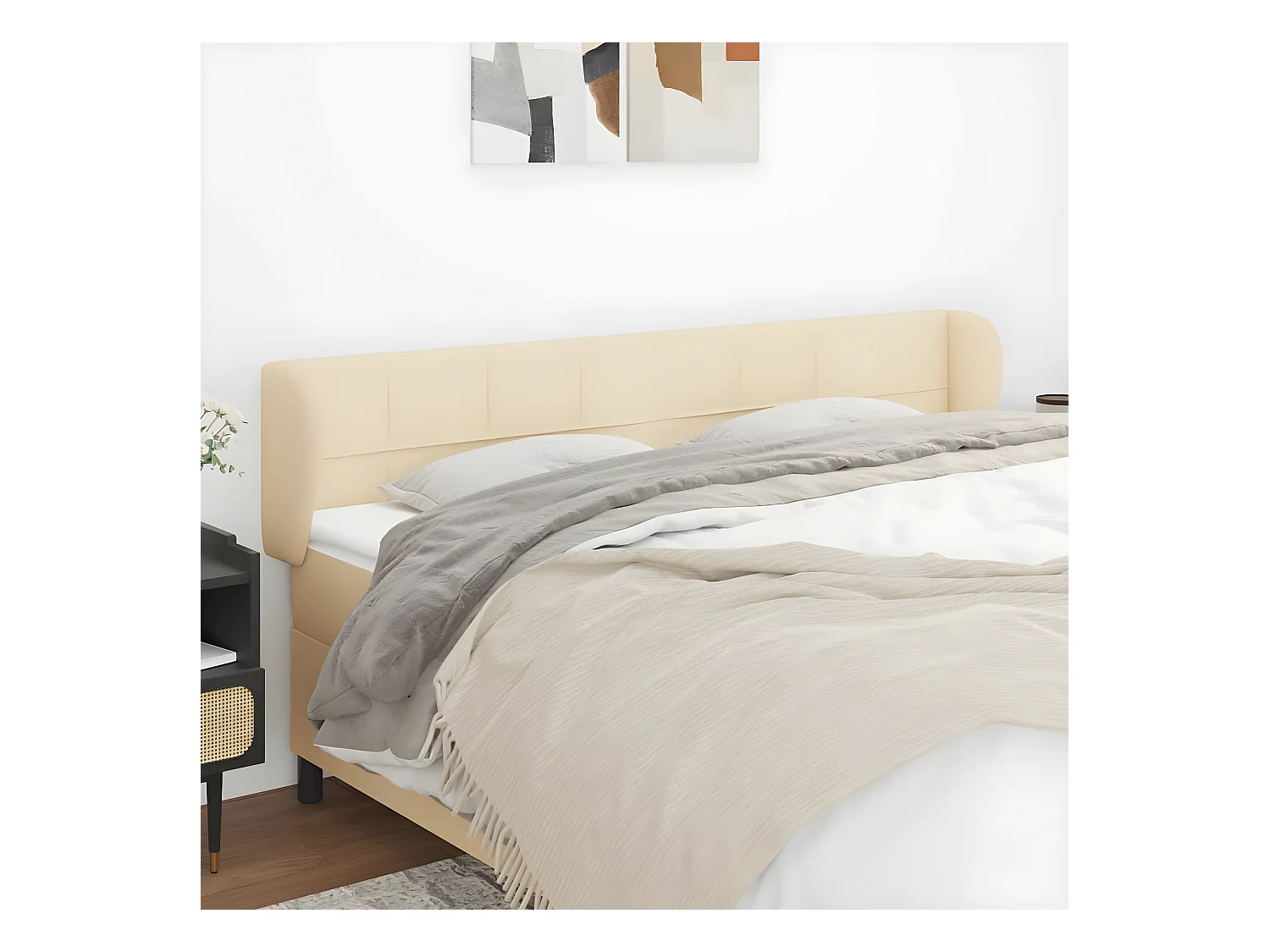 Kopfteil,Bettkopfteil mit Ohren Creme 163x23x78/88 cm Stoff -gkd942111