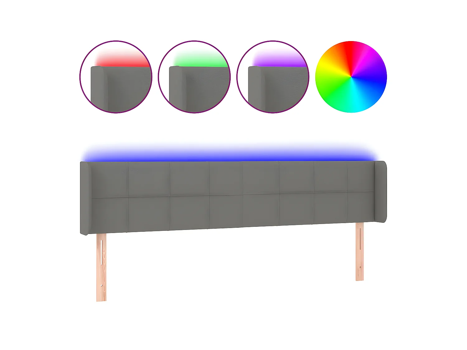 Testiera | Testata del letto a LED Grigio Scuro 203x16x78/88 cm in Tessuto