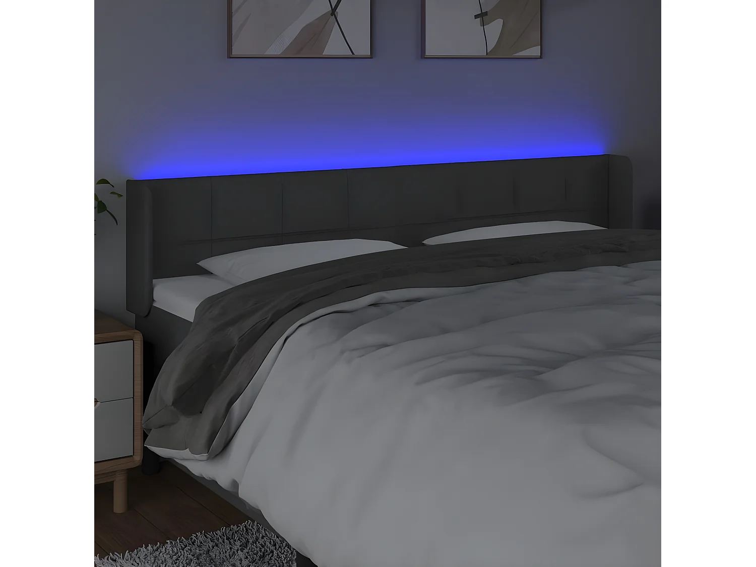 Tête de lit à LED Gris foncé 203x16x78/88 cm Tissu POI25819 BonneVie Meuble