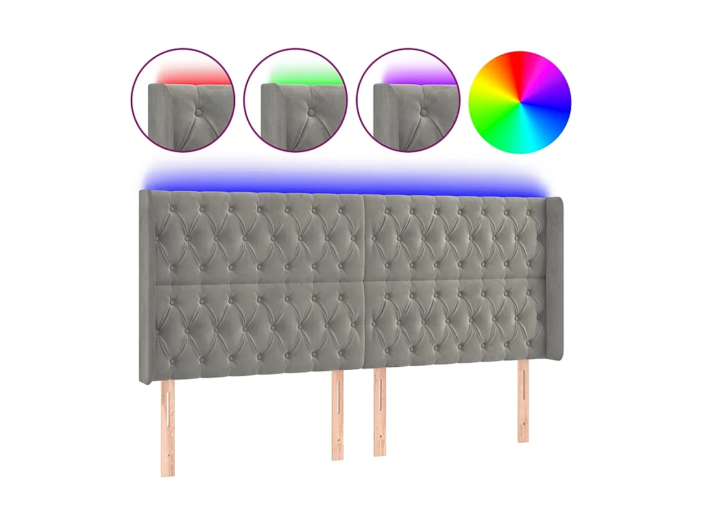 Cabeceira cama c/ luzes LED veludo 183x16x118/128cm cinza-claro PT903884