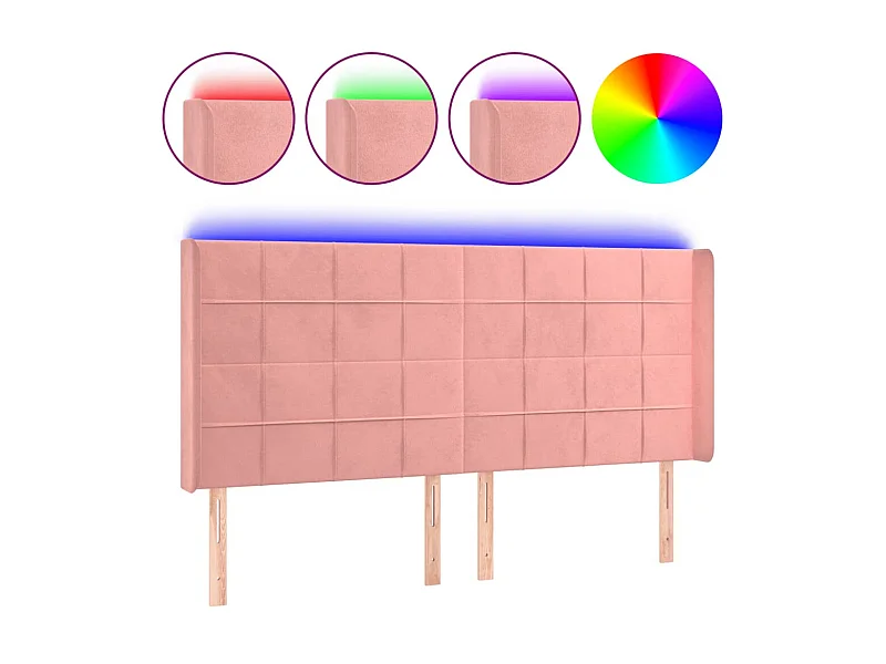 Cabeceira de cama c/ luzes LED veludo 203x16x118/128 cm rosa PT272139