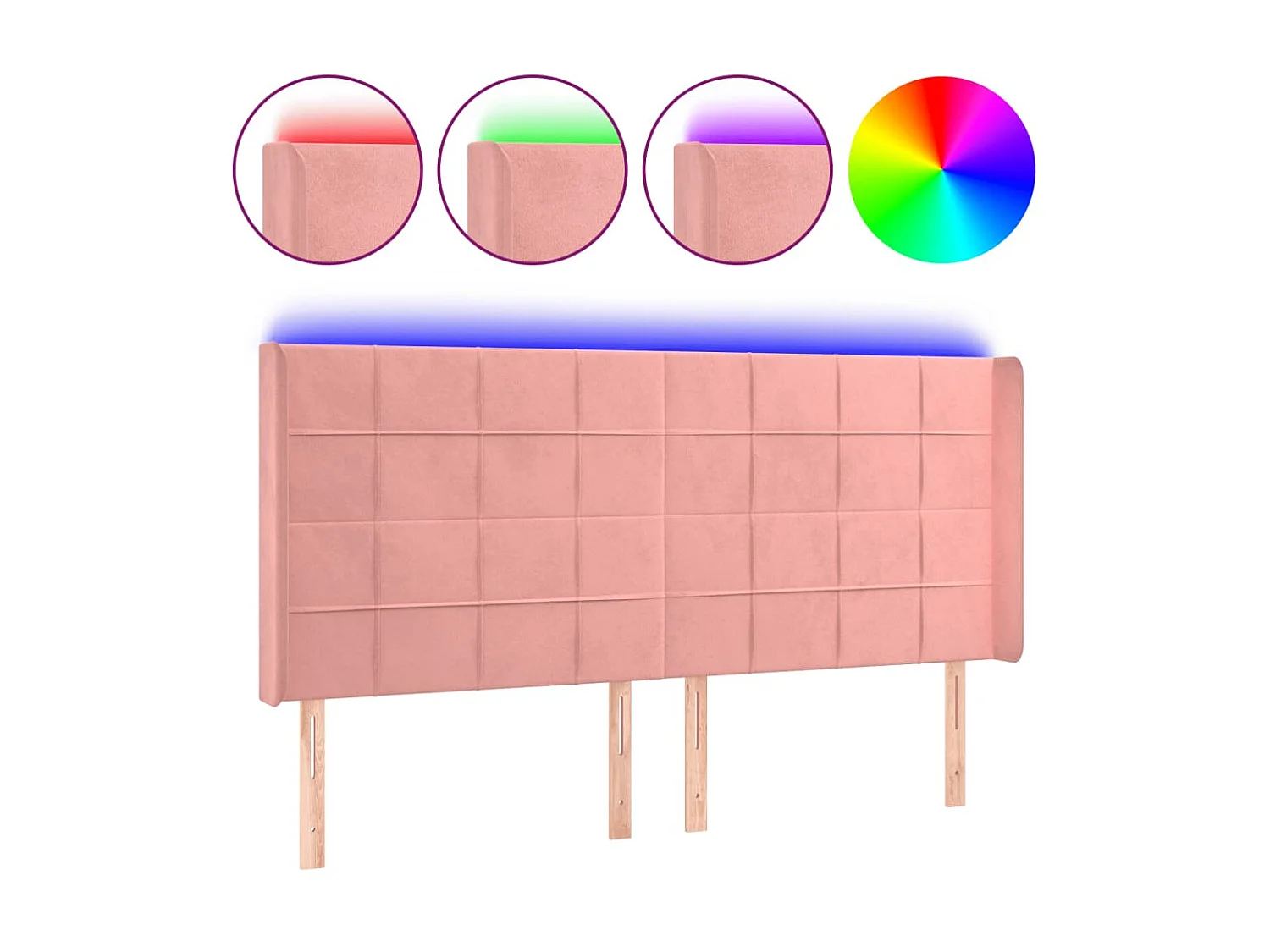 Cabeceira de cama c/ luzes LED veludo 203x16x118/128 cm rosa PT272139