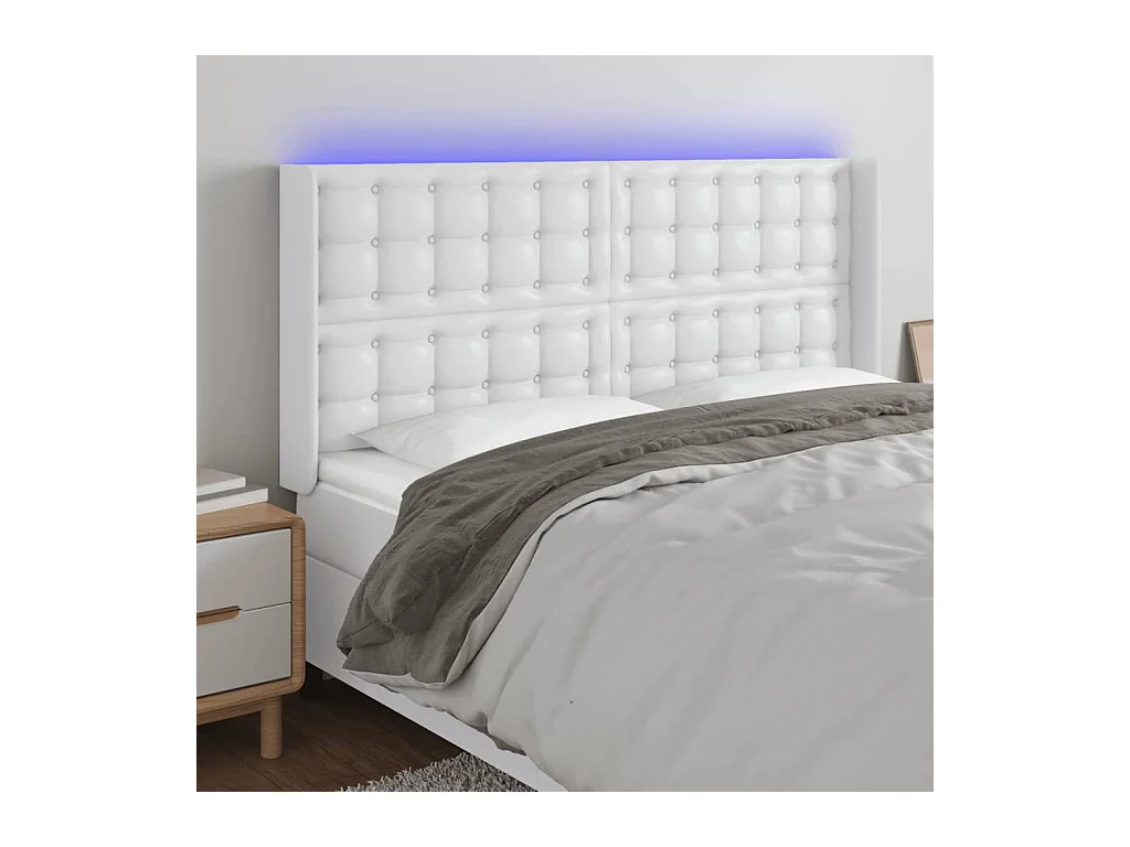 LED Kopfteil,Bettkopfteil Weiß 147x16x118/128 cm Kunstleder -gkd130014