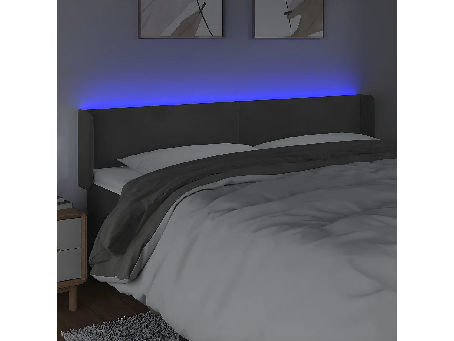 Tête de lit à LED Gris foncé 183x16x78,88 cm Velours LWE48411 BonneVie Meuble