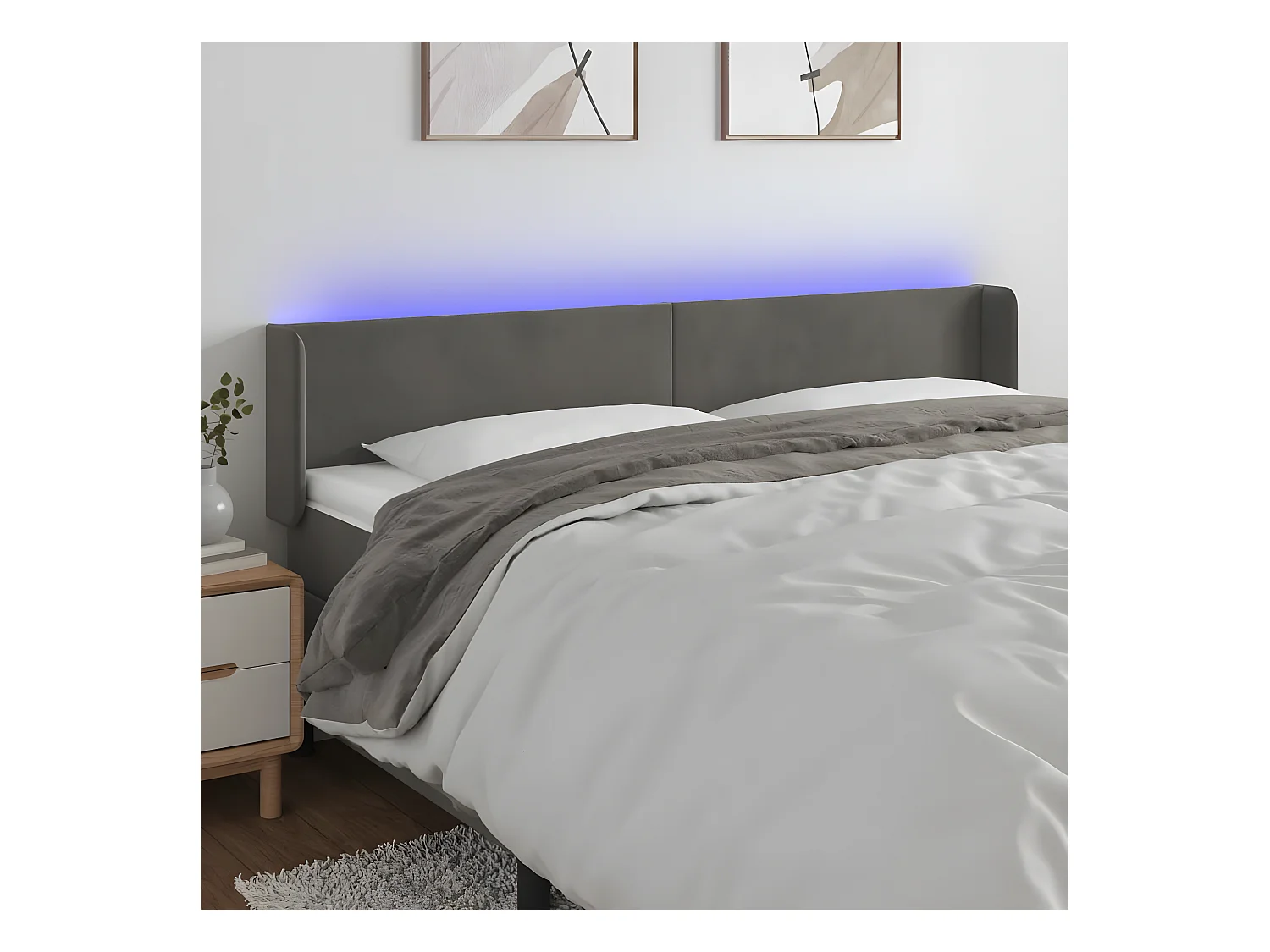 Tête de lit à LED Gris foncé 183x16x78,88 cm Velours LWE48411 BonneVie Meuble
